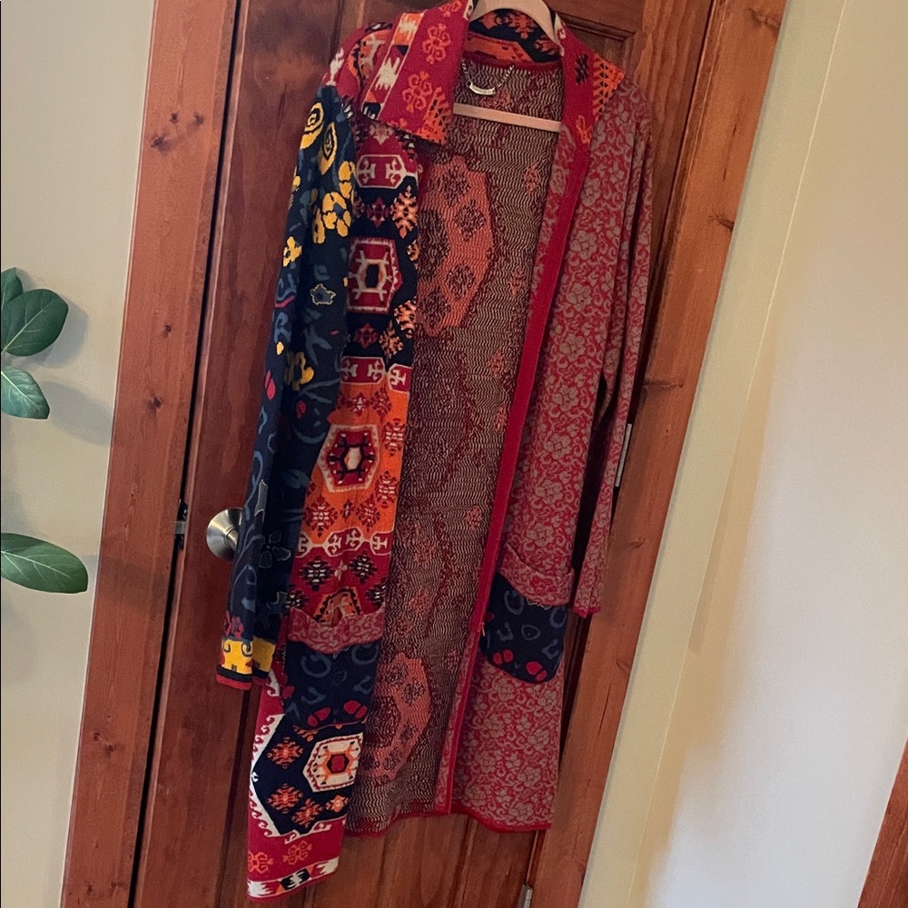 Colorful Patterned Long Sweater Coat
